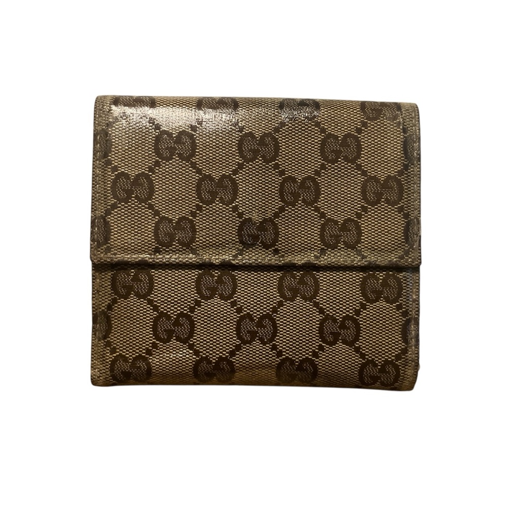 Gucci Brown and Gold Vintage Coated Canvas and Leather Mens Wallet with Crest - Picture 2 of 10